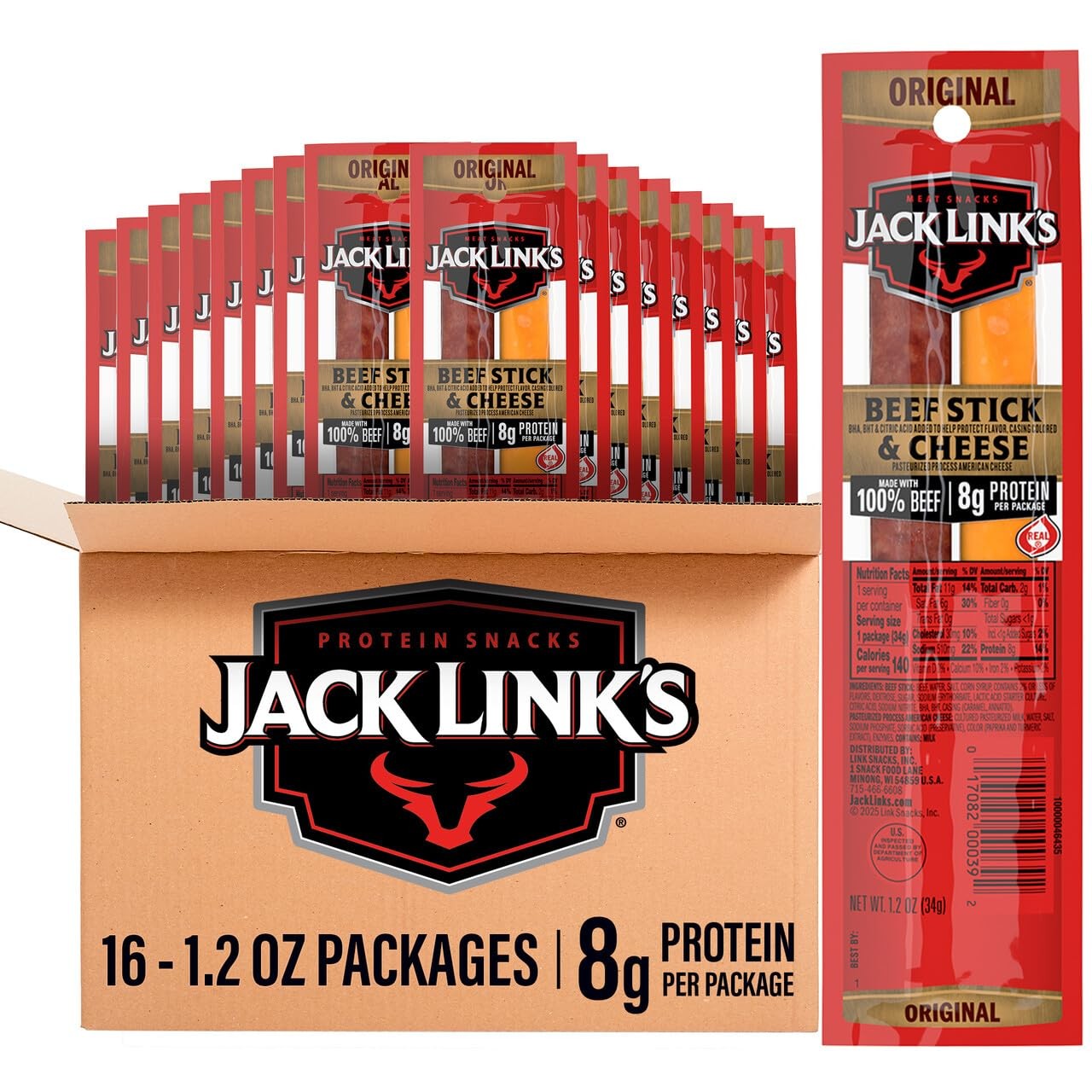 Jack Link's Original Beef Jerky Sticks and Cheese Sticks Combo  16 Pack 1.2 o...