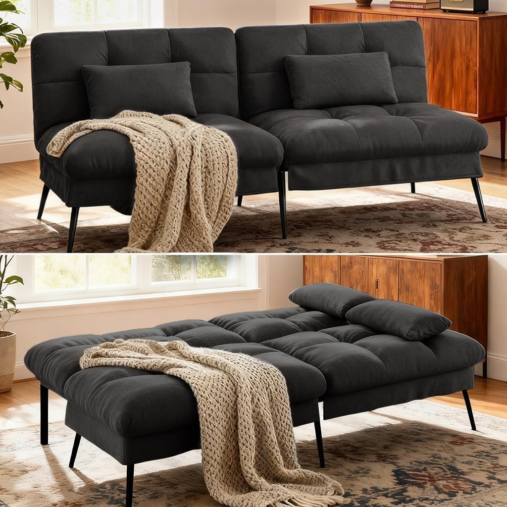 Convertible Futon Sofa Bed 72″Fabric Futons Couch W/ Adjustable Backrest Folding