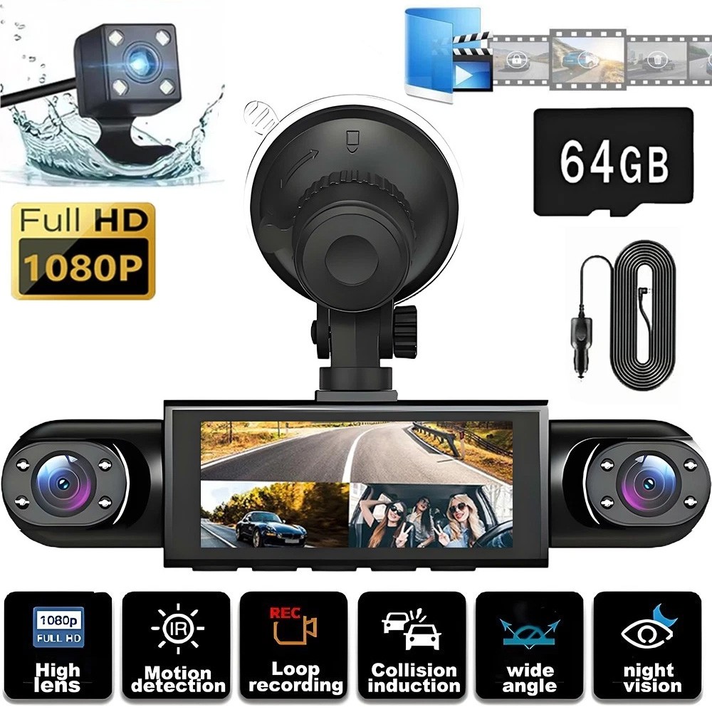 360° 4 Channel 1080P HD Car Dash Cam Front and Rear Inside Left Right + Camera