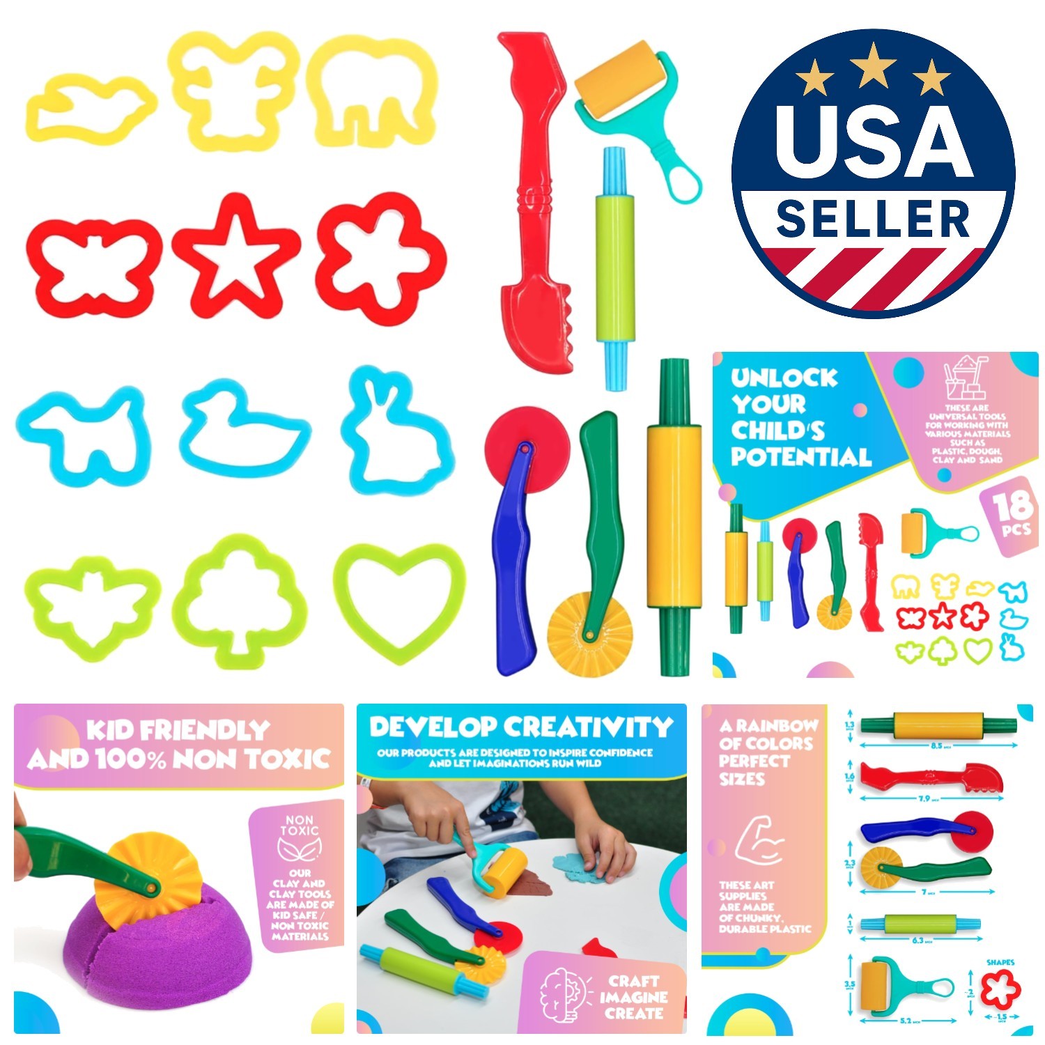 6 Essential Play Dough and Clay Tools - 18-Piece Set for Young Creators