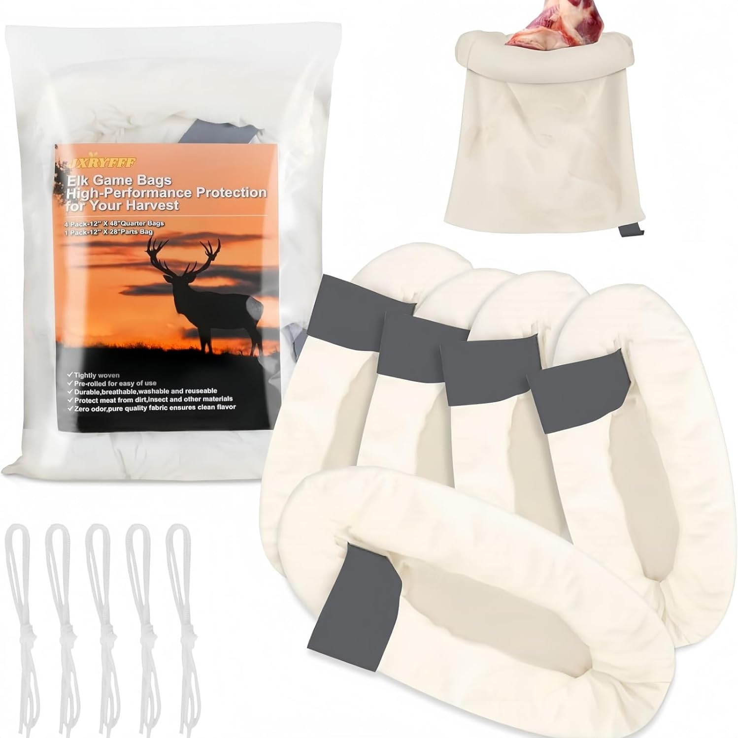 Elk Game Bags Hunting Meat Bags 5 Pack | Field Dressing Quarter Meat Bags