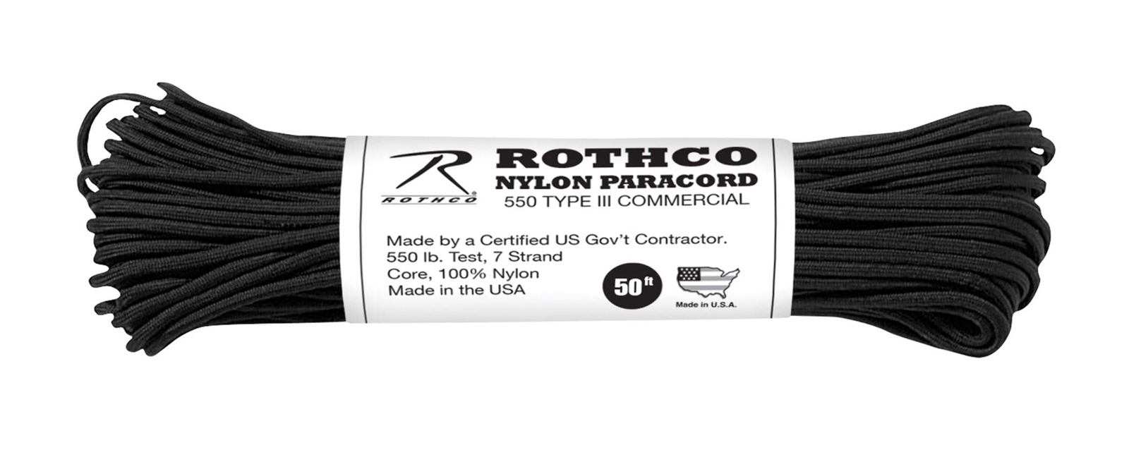 Rothco Nylon Paracord Type III 550 LB - 50ft - Black