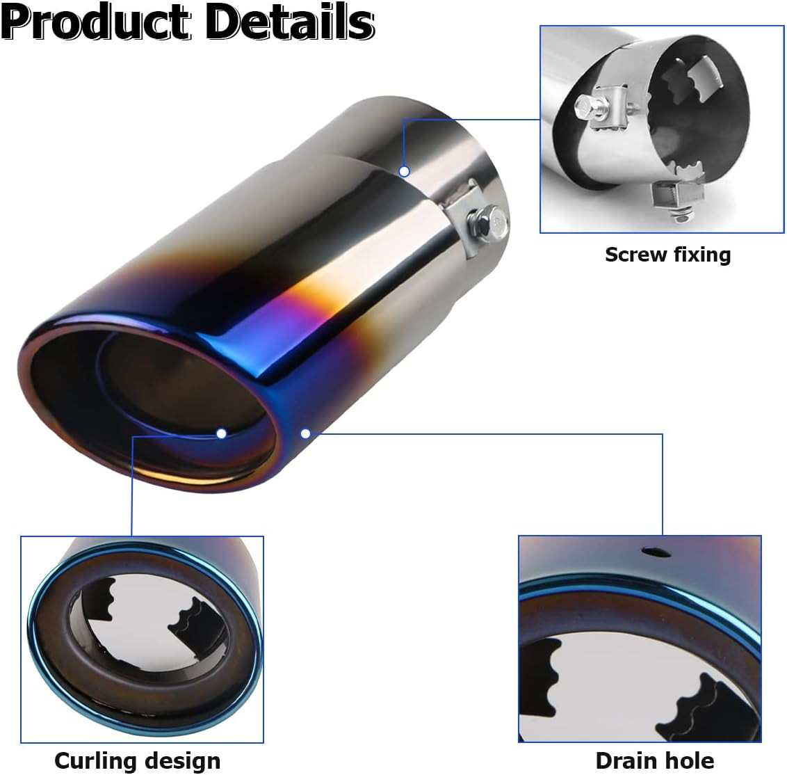 Stainless Steel Car Exhaust Tip, 2.5" to 3.3" Universal Car Exhaust Pipe Modific