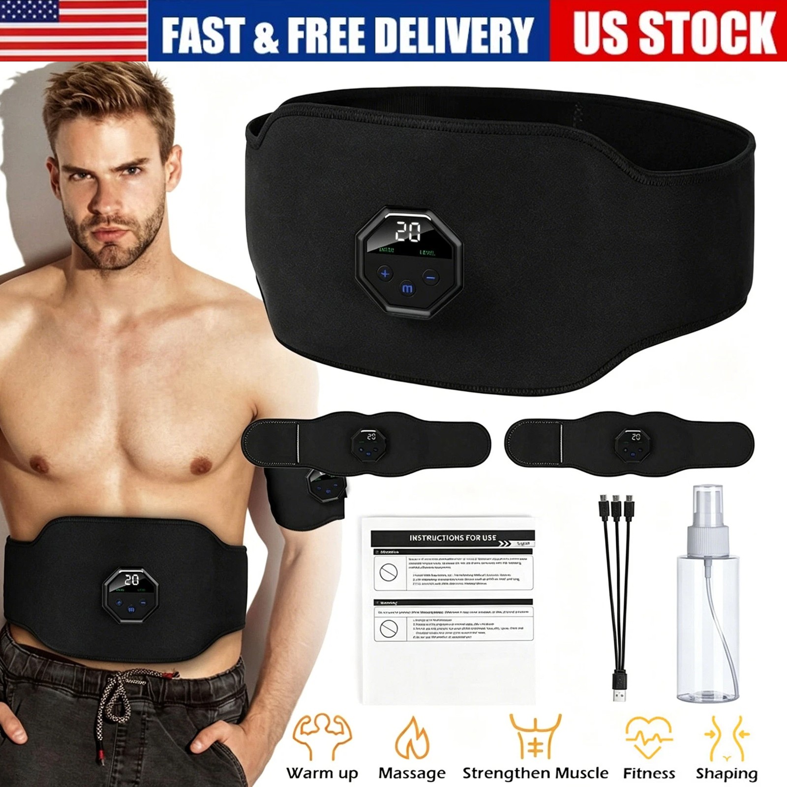 Abdominal Toning Belt ABS Training ems Electric Muscle Stimulation Rechargeable