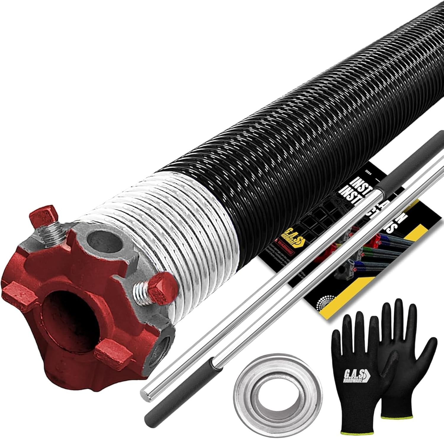 Garage Door Torsion Spring 218x2x25 RED for LEFT SIDE w/ 1"Bearing,Gloves & Bars