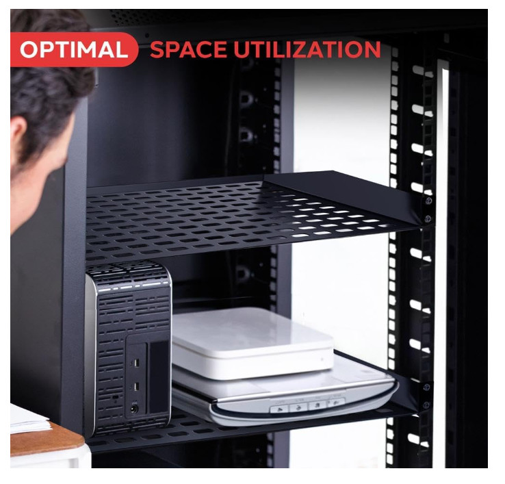 2Pcs 1U Server Rack Shelf Vented Shelves for Good Air Circulation 17.6''x10''