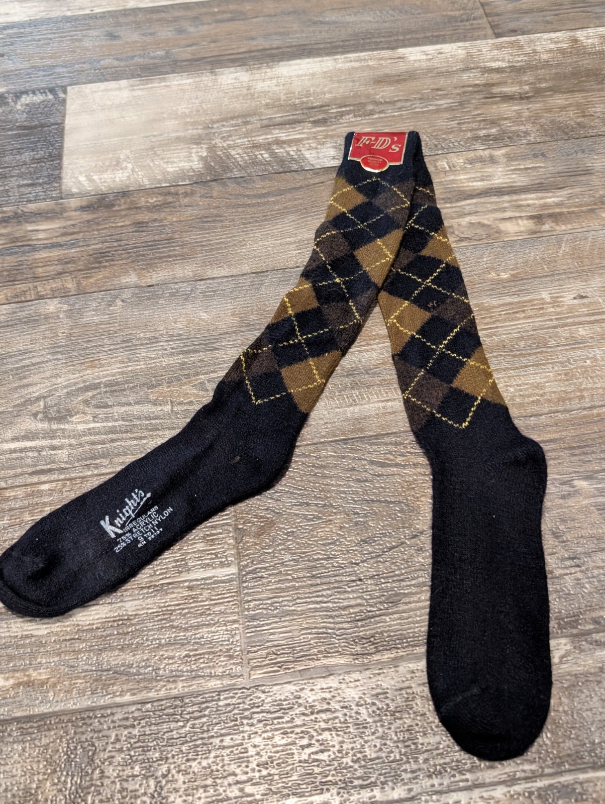 NOS FDs Vintage 80 Knee-Hi’s High Argle Socks Ribbed Black Sz 9-11 Irr Womens