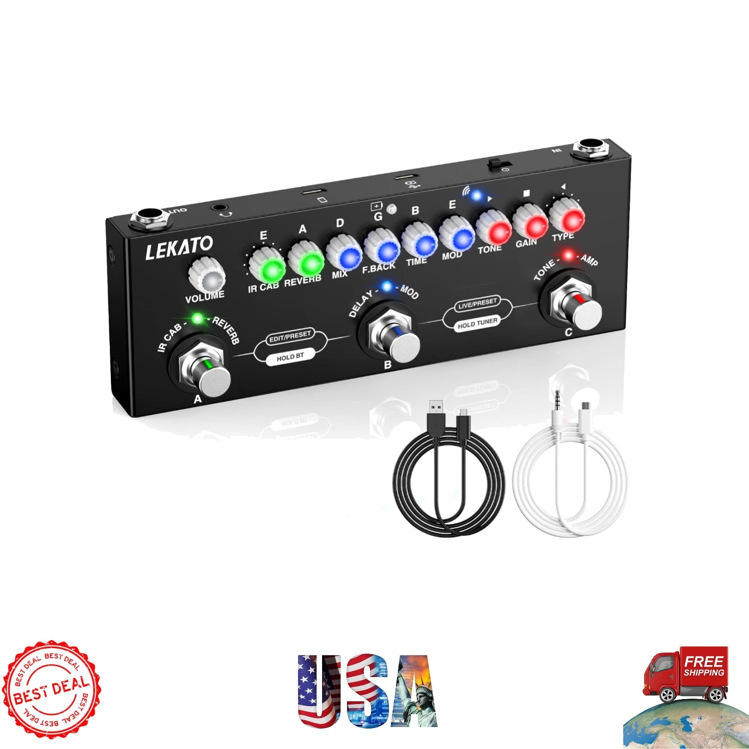 Compact Rechargeable Guitar Pedal with 9 AMP Models, Effects & Headphone Output