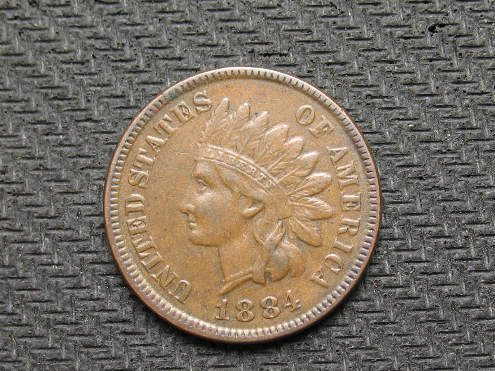 OLD COPPER COIN! AU 1884 INDIAN HEAD CENT PENNY FULL LIBERTY & DIAMONDS LOT 444