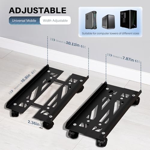 Mobile PC Stand, Adjustable Metal Computer Tower Stand, PC Floor Stand with 4