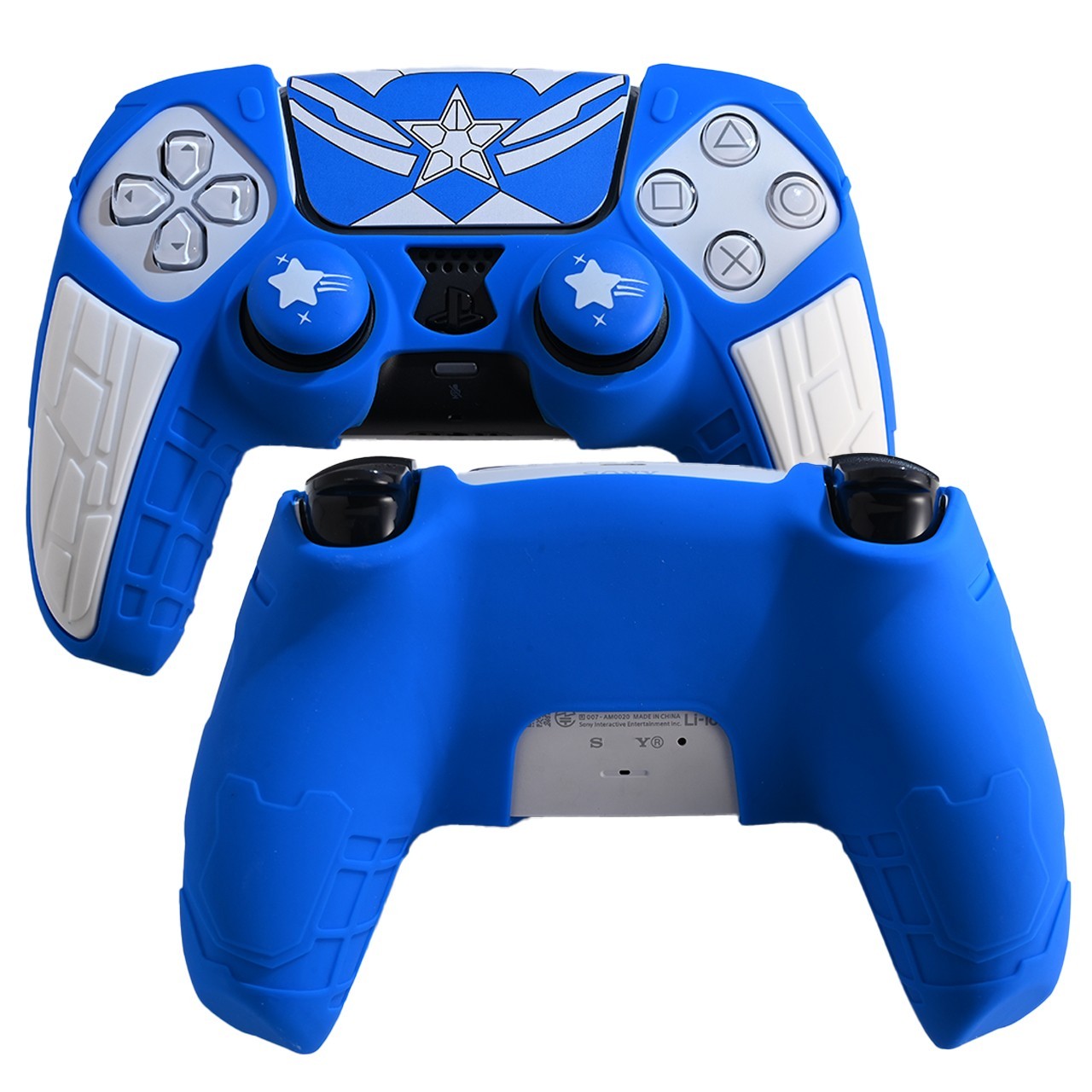 PS5 Controller Silicon Cover (Blue & White) with 4 Grip Caps, 2 Stickers