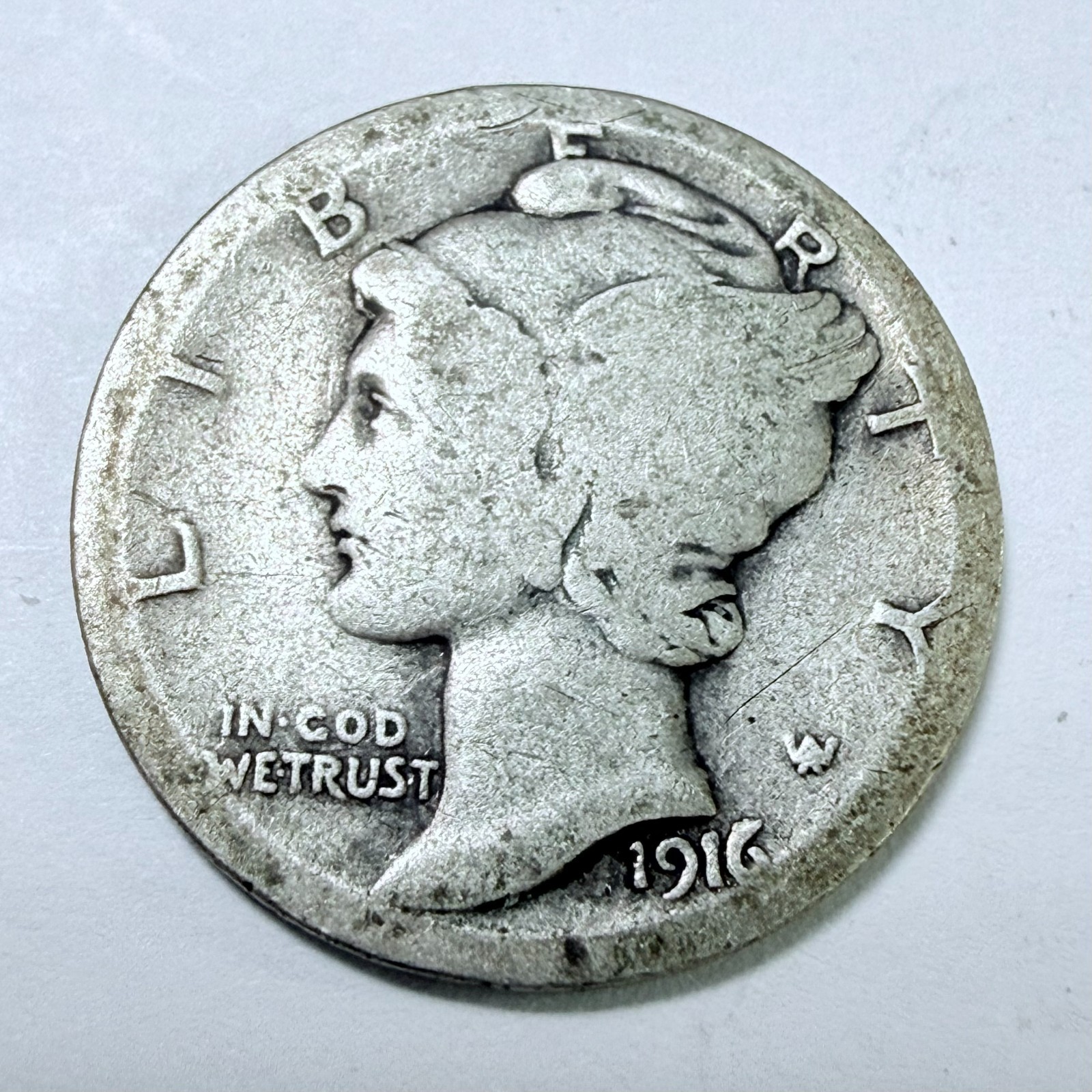 1916 P Mercury Dime 90% Silver About Good Details #9808