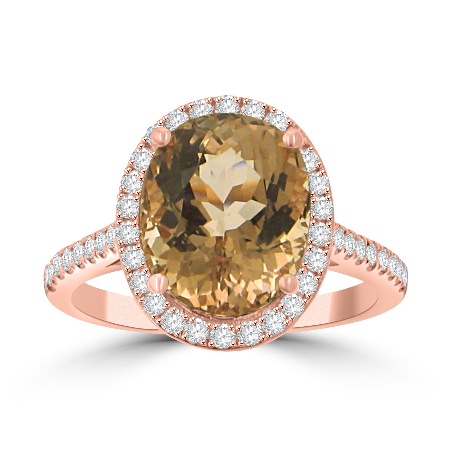4.31 ct Ladies Round Cut Diamond & Oval Shape Morganite Anniversary Ring
