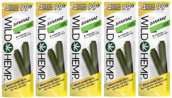 Wild H. Natural Wraps Rolling Papers 20 Total Wraps 5 Pouches (Bananaz)