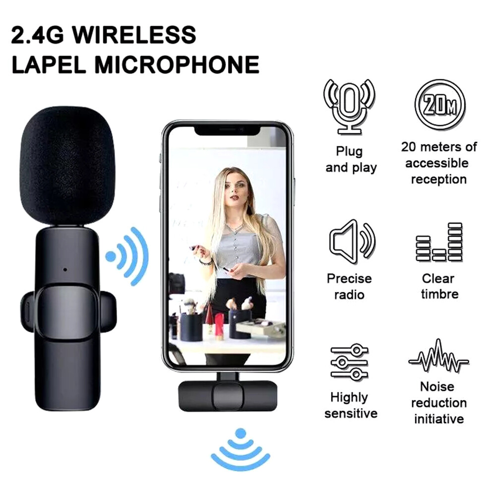 Wireless Lavalier Microphone Video Recording Mini Mic Live For iPhone/Android