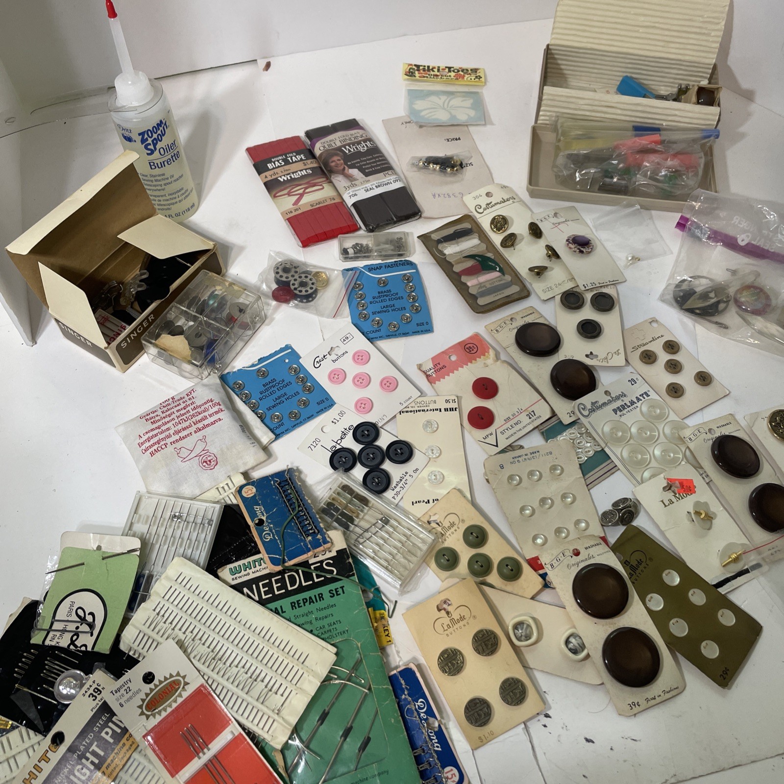 Large Lot Of Sewing Accessories Buttons Needles Oil Singer More
