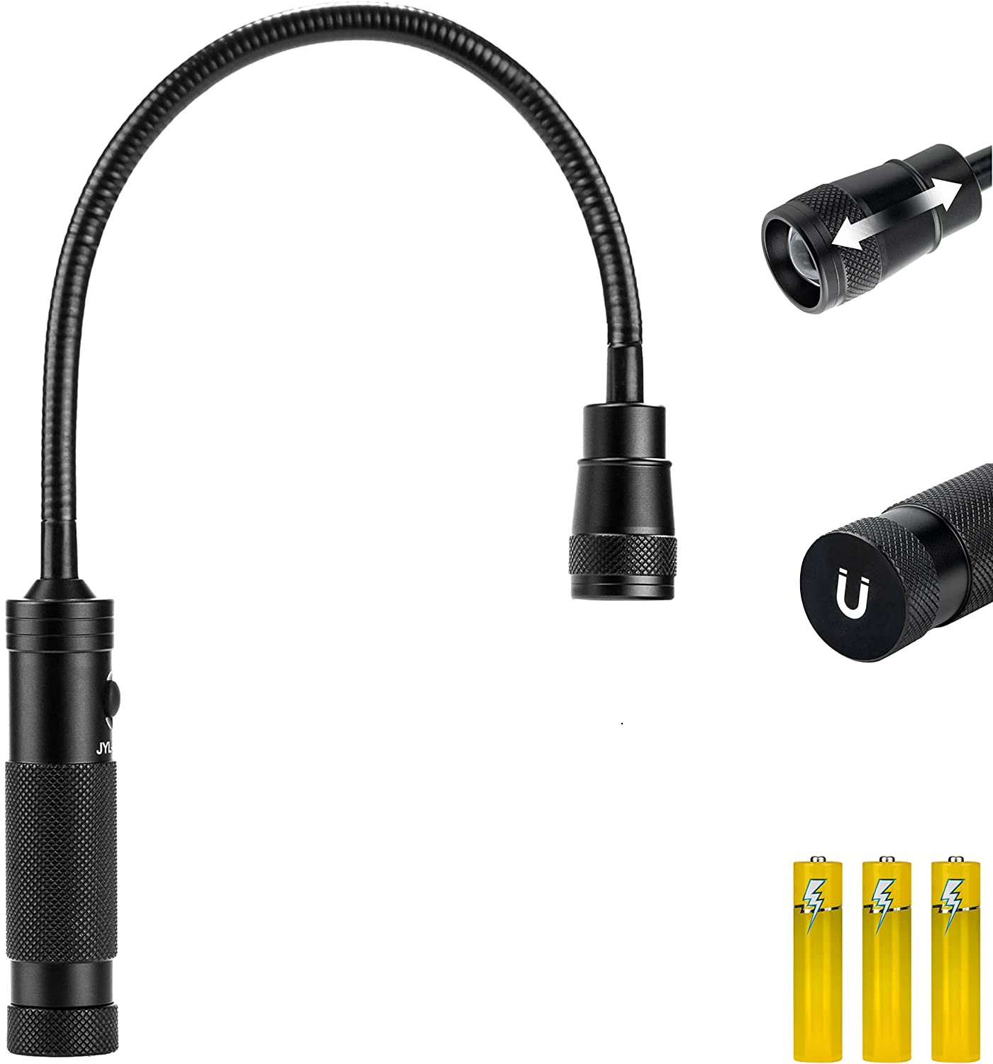 LED Work Light, 500 Lumen Gooseneck Flashlight with Magnetic Base, Zoomable Flex