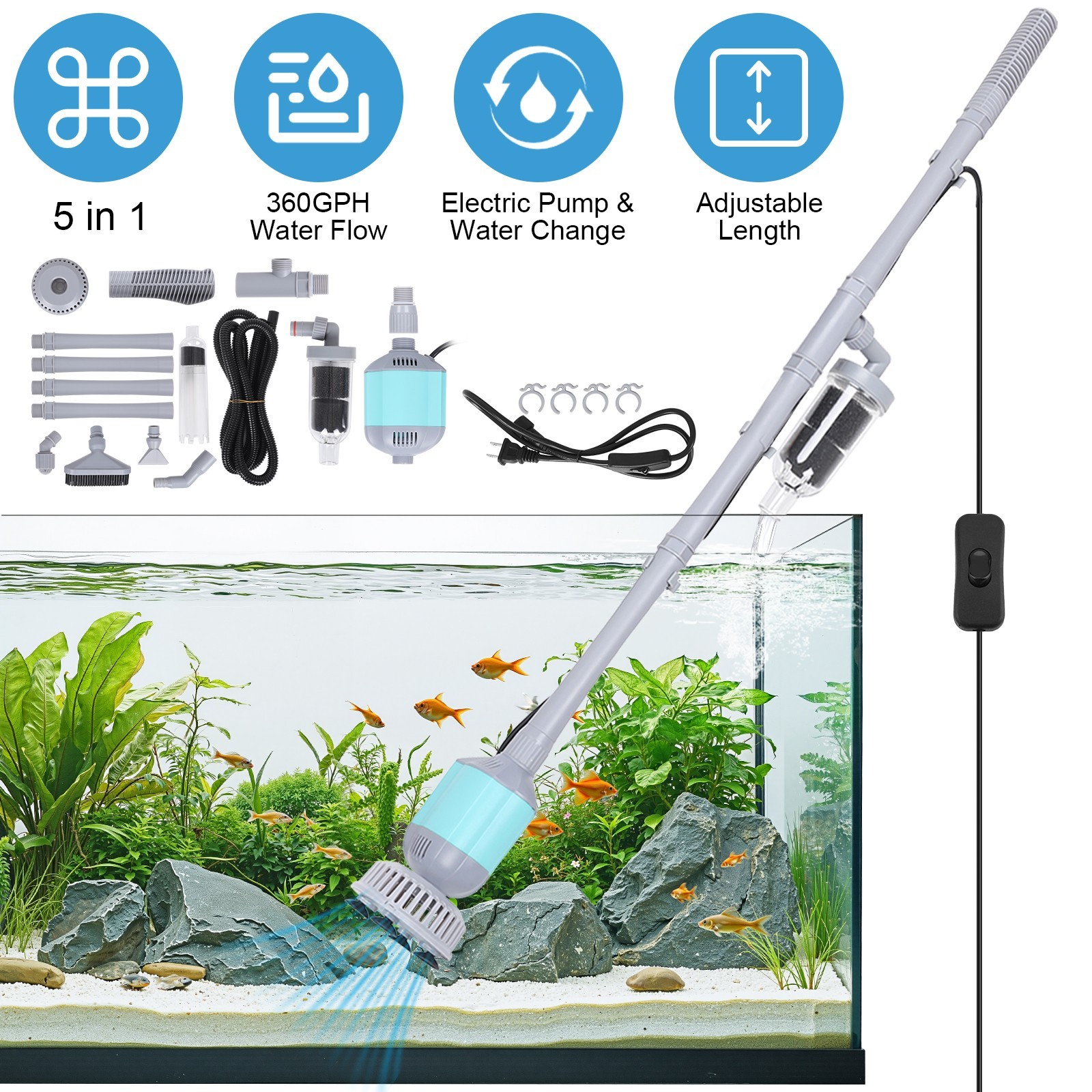 hygger Aquarium Vacuum Gravel Cleaner Adjustable Automatic Fish Tank Cleaner