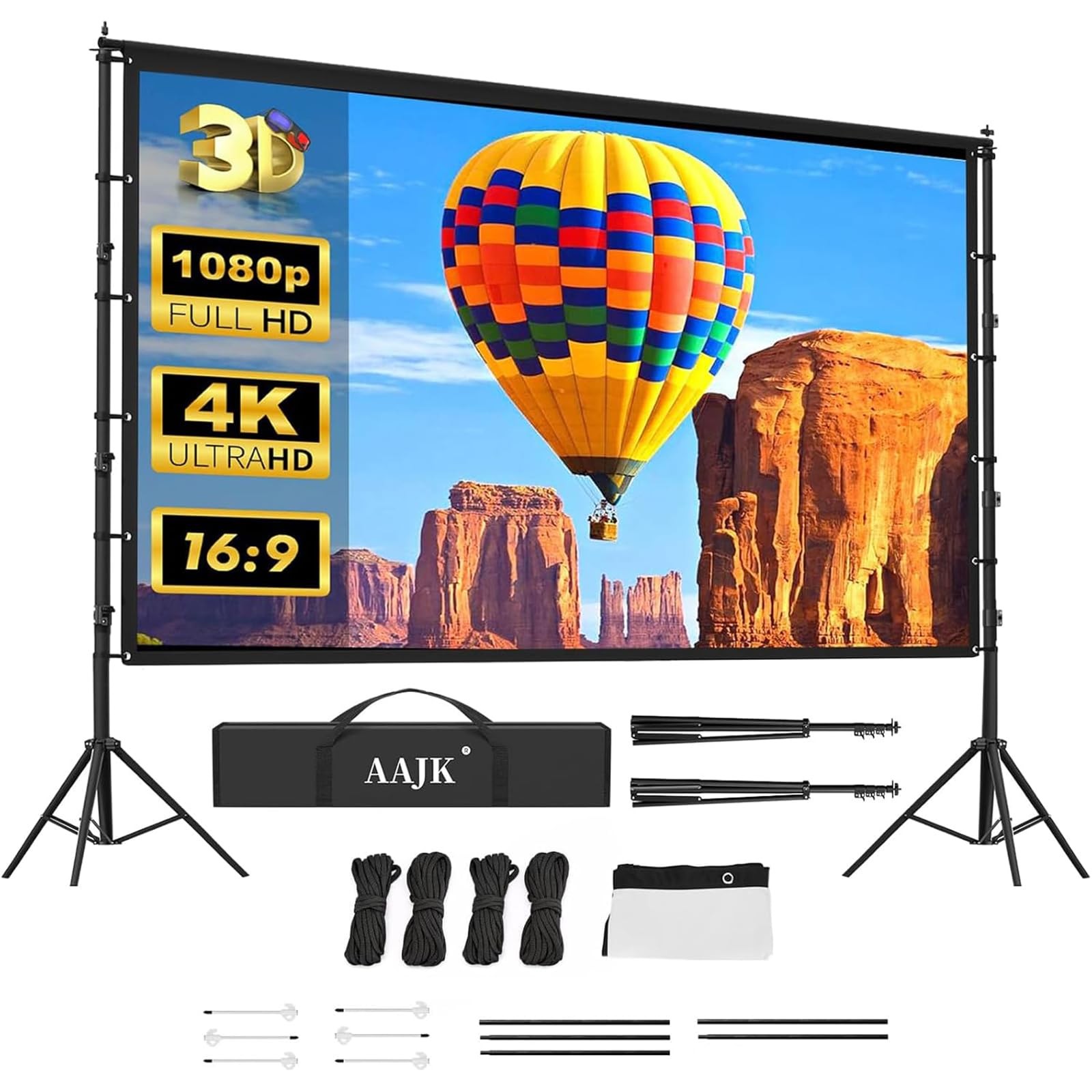 150in Outdoor Projector Screen with Stand, Portable 16:9 4K HD Indoor Outdoor...