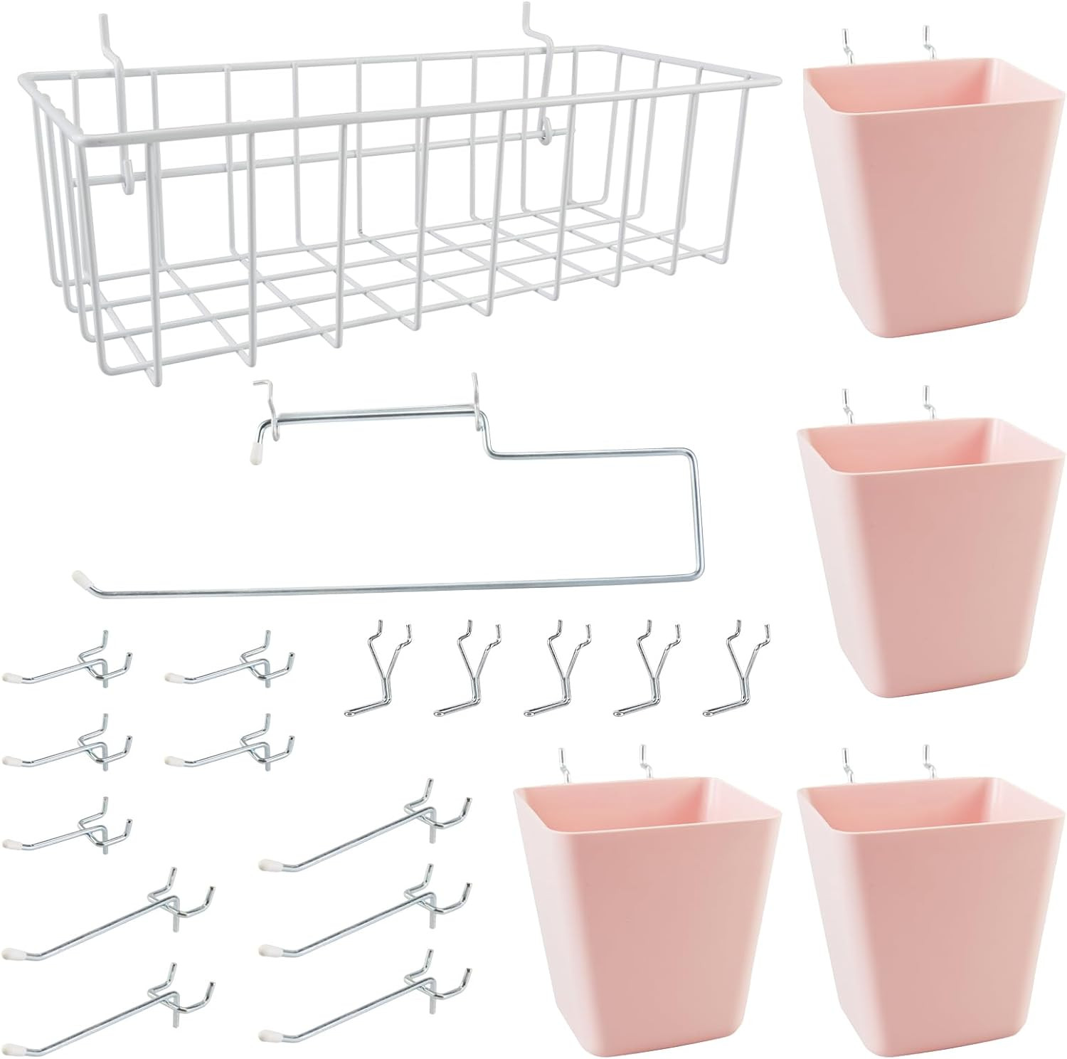 Peg Board Organizer 21 Pack, Pegboard Accessories with Baskets Cups Hooks - 1/8"