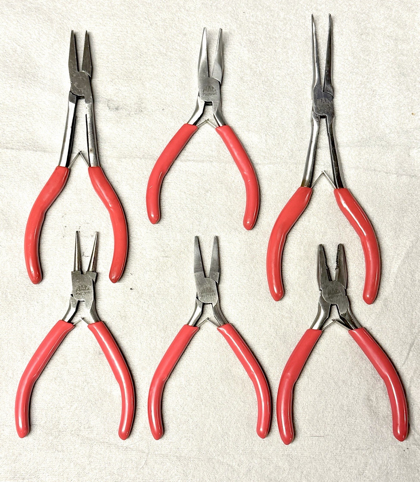 Mac Tools 6 Pc Mini Precision Pliers Set Red Grip Curved Needle Duckbill P301701