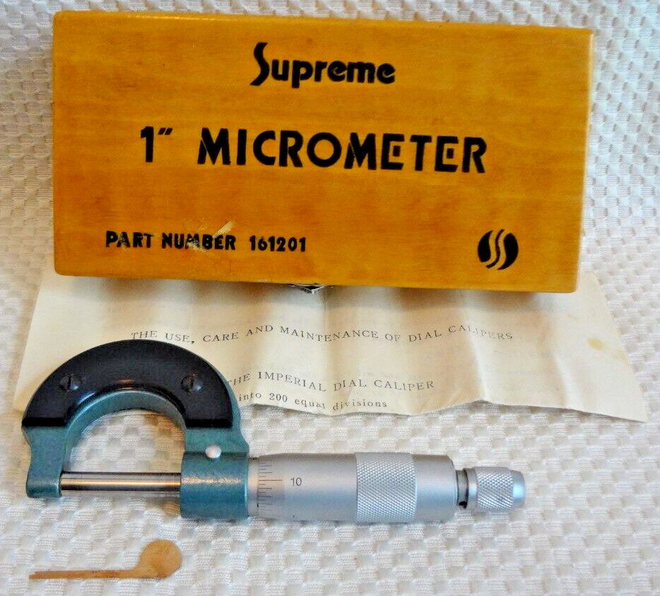 1" Supreme Micrometer - Dial Caliper 161201 w/ Box / Instructions / Adj Sheet