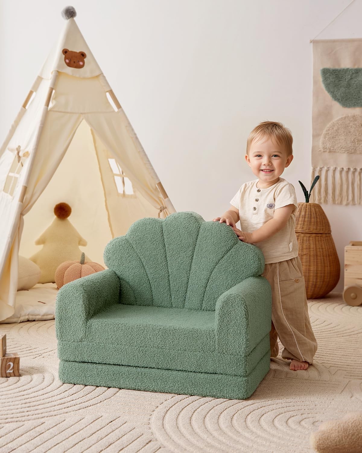 Kids Couch, 2-in-1 Soft Toddler Couch Fold Out, Toddler Chair Comfy, Converti...