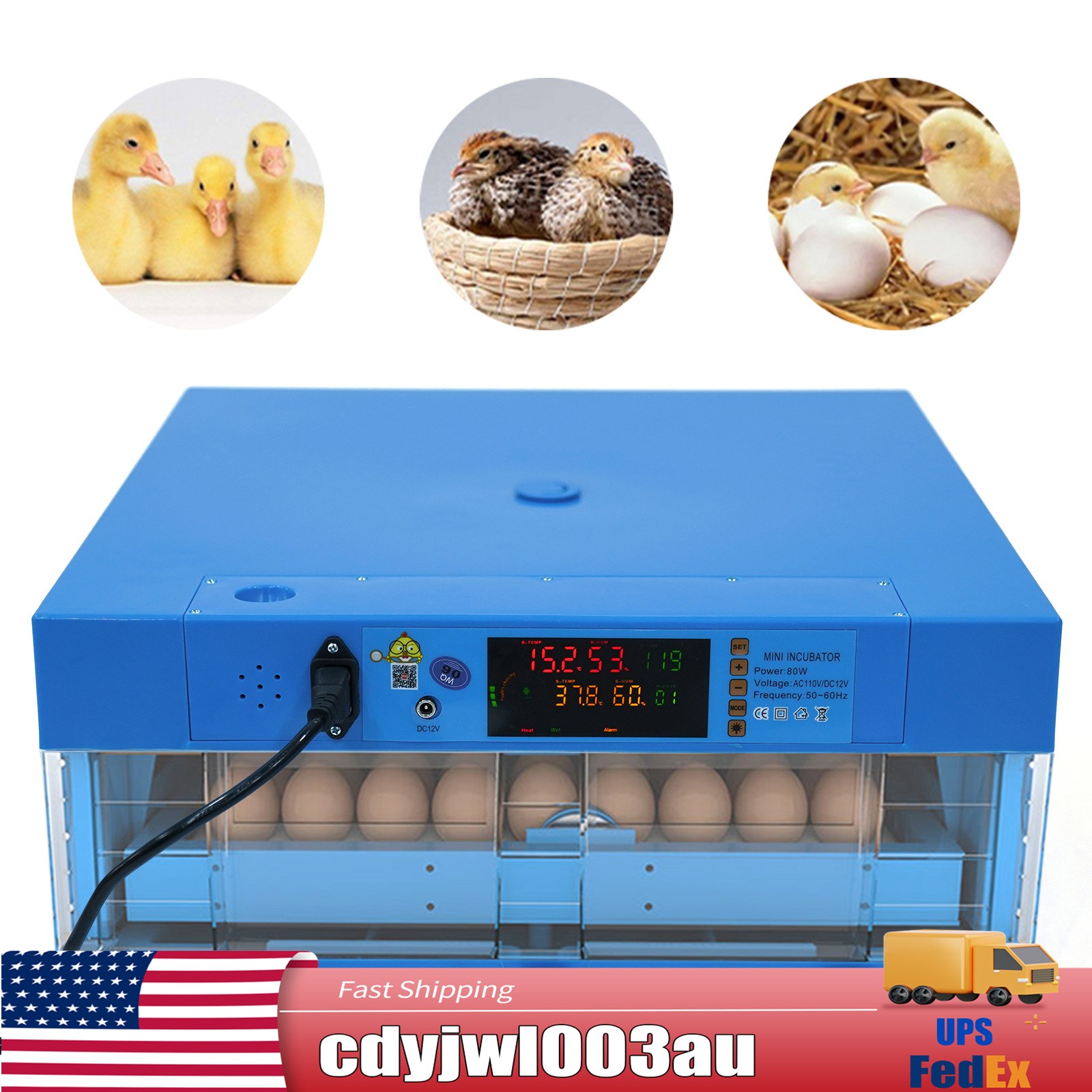 48 Eggs Incubator Automatic Digital Chicken Egg Hatcher Temperature Control