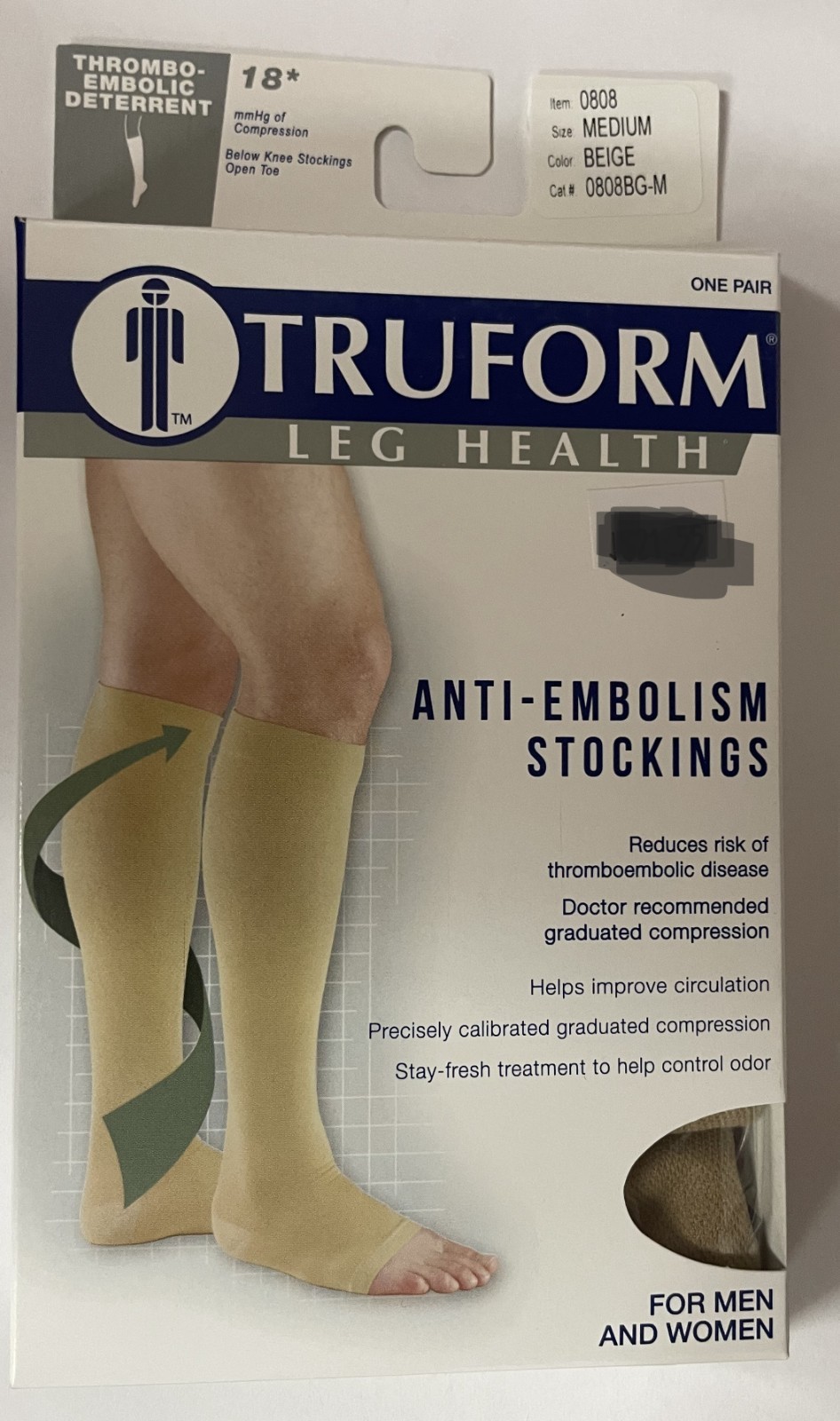 TRUFORM 0808BG-M ANTI-EMBOLISM STOCKINGS NON-Short Med. Beige
