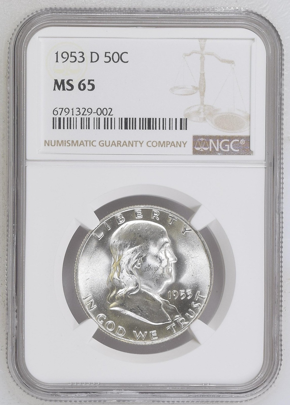 1953 D Franklin Half Dollar (1948 - 1963) Half Dollar NGC MS 65 #6791329-002