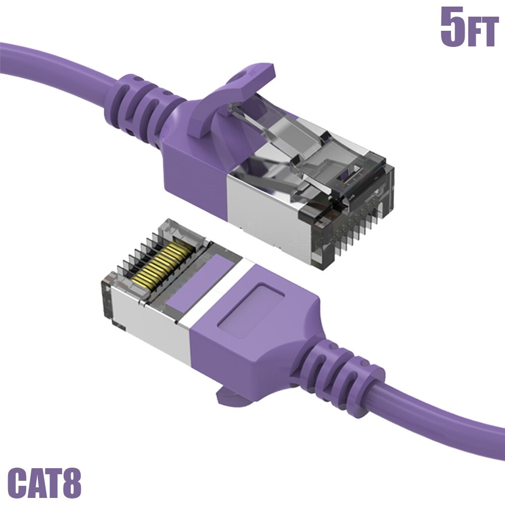 5FT Cat8 RJ45 Network LAN Ethernet U/FTP Shielded Patch Cable Slim 30AWG Purple