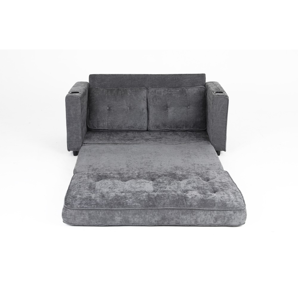 55" 3-Fold Dark Gray Convertible Futon Sleeper Sofa – Velvet Linen Fabric