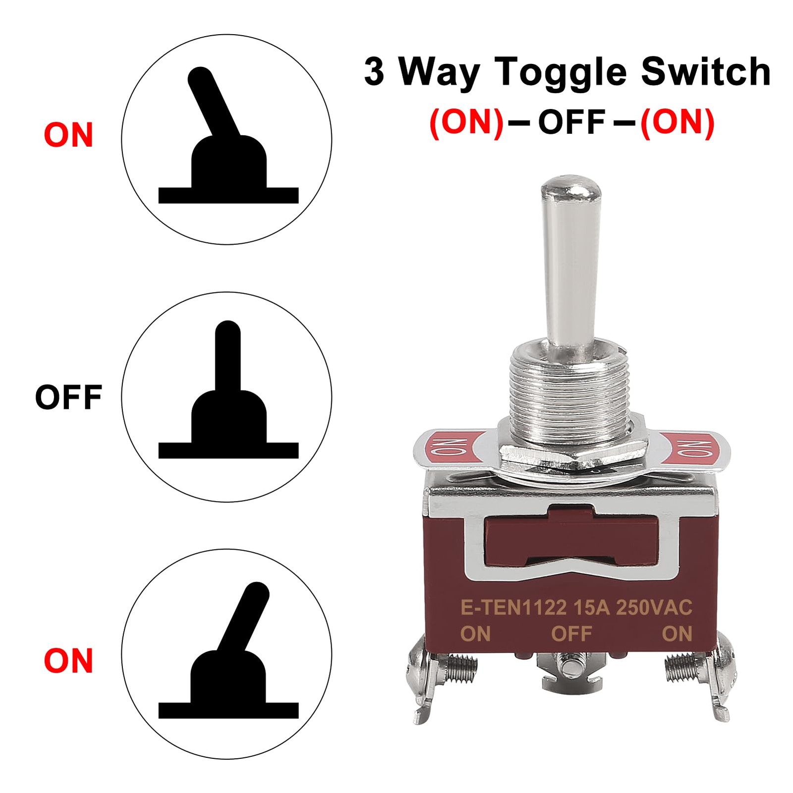 Waterproof Toggle Switch 12V Marine ON Off ON 3 Pin 3 Position SPDT 12 Volt D...
