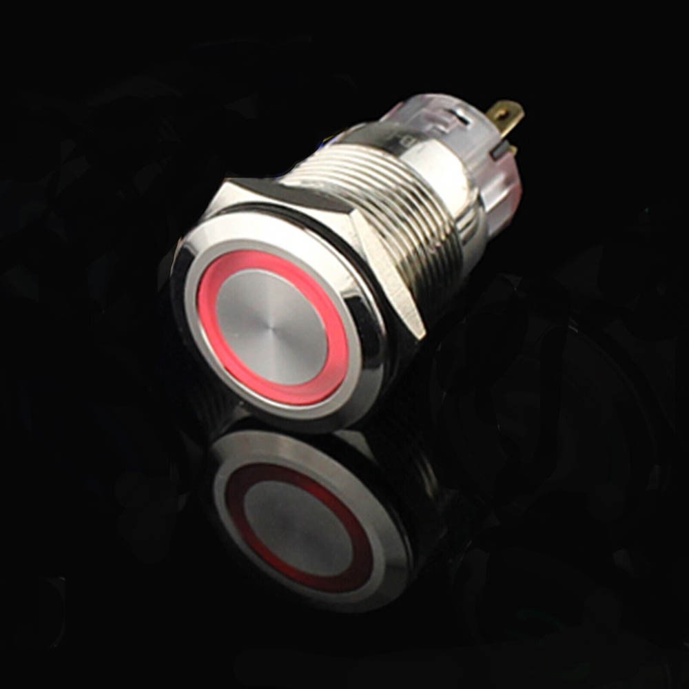 USA 19mm 12V LED ON OFF Push Button Power Switch Latching w/ Wire Socket Harness