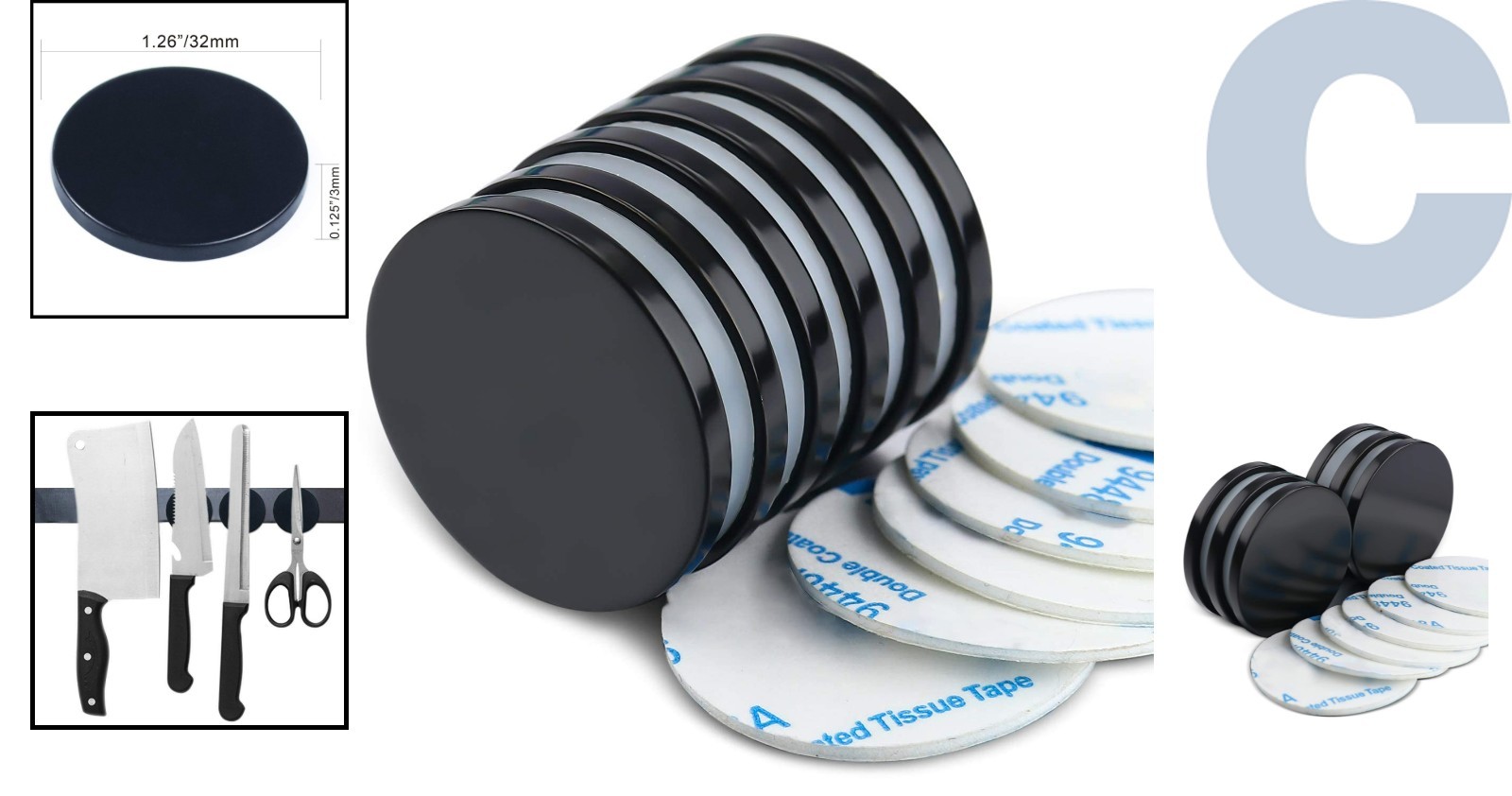 Neodymium Disc Magnets 1.26'' - Scratch-Free and Durable, 6 Count Pack