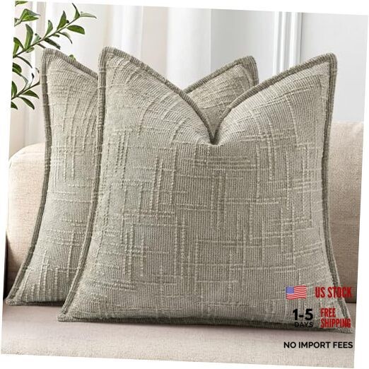 Chenille Throw Pillow Covers 22x22 Set of 2, 22" x 22" (Pack of 2) Light Brown