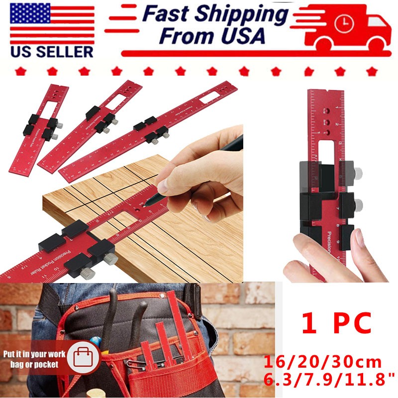 1PC Precision Woodworking Scriber Dual-End Ruler Metal Metric & Imperial