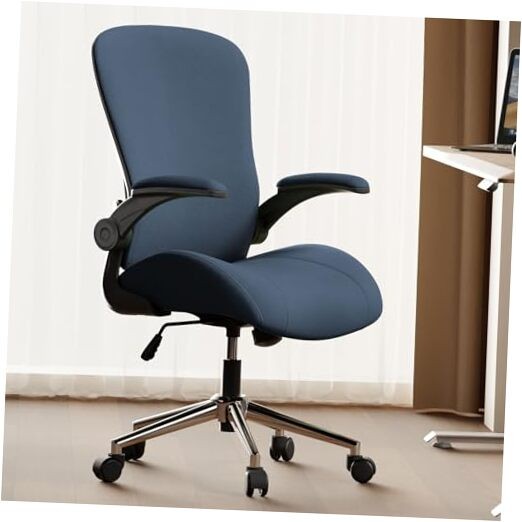 Blue Ergonomic Office Desk Chair, Soft Fabric Thickened Linen Fabric Navy Blue