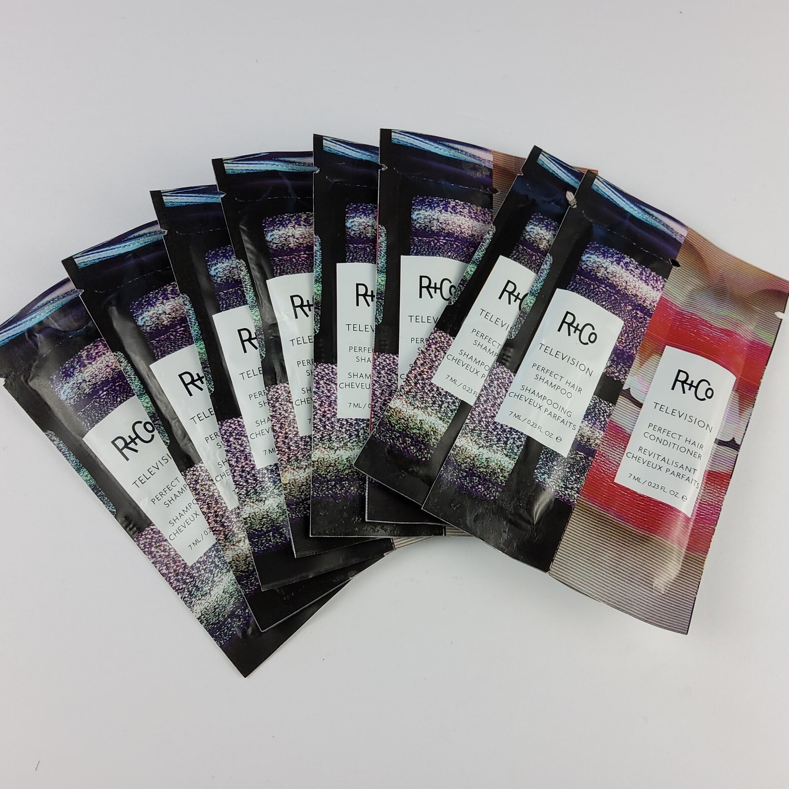 Lot Of 8-R+Co Television Perfect Hair Shampoo & Conditioner Samples Combo Packs