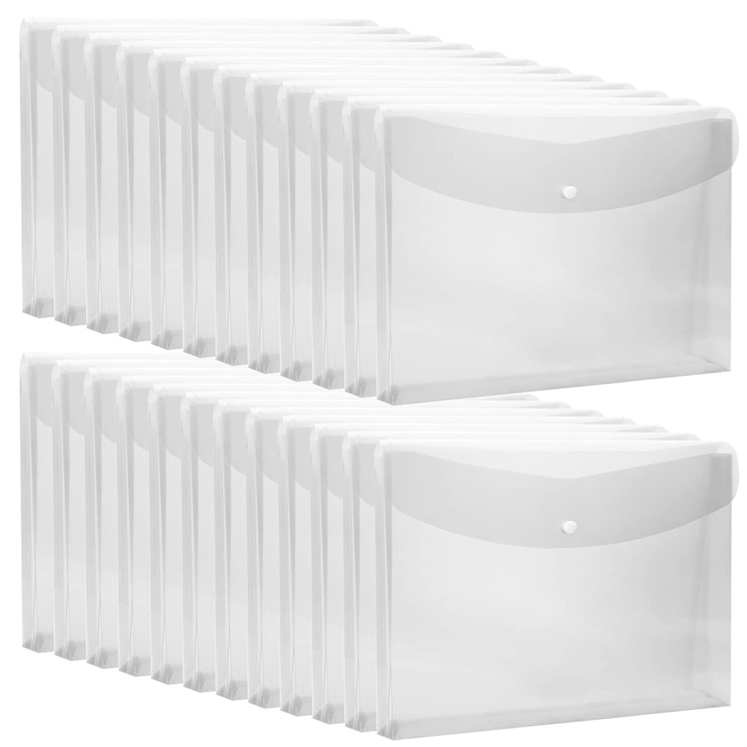24pcs Legal Size Clear Poly Floders, Plastic Envelopes with Snap Closure, Doc...