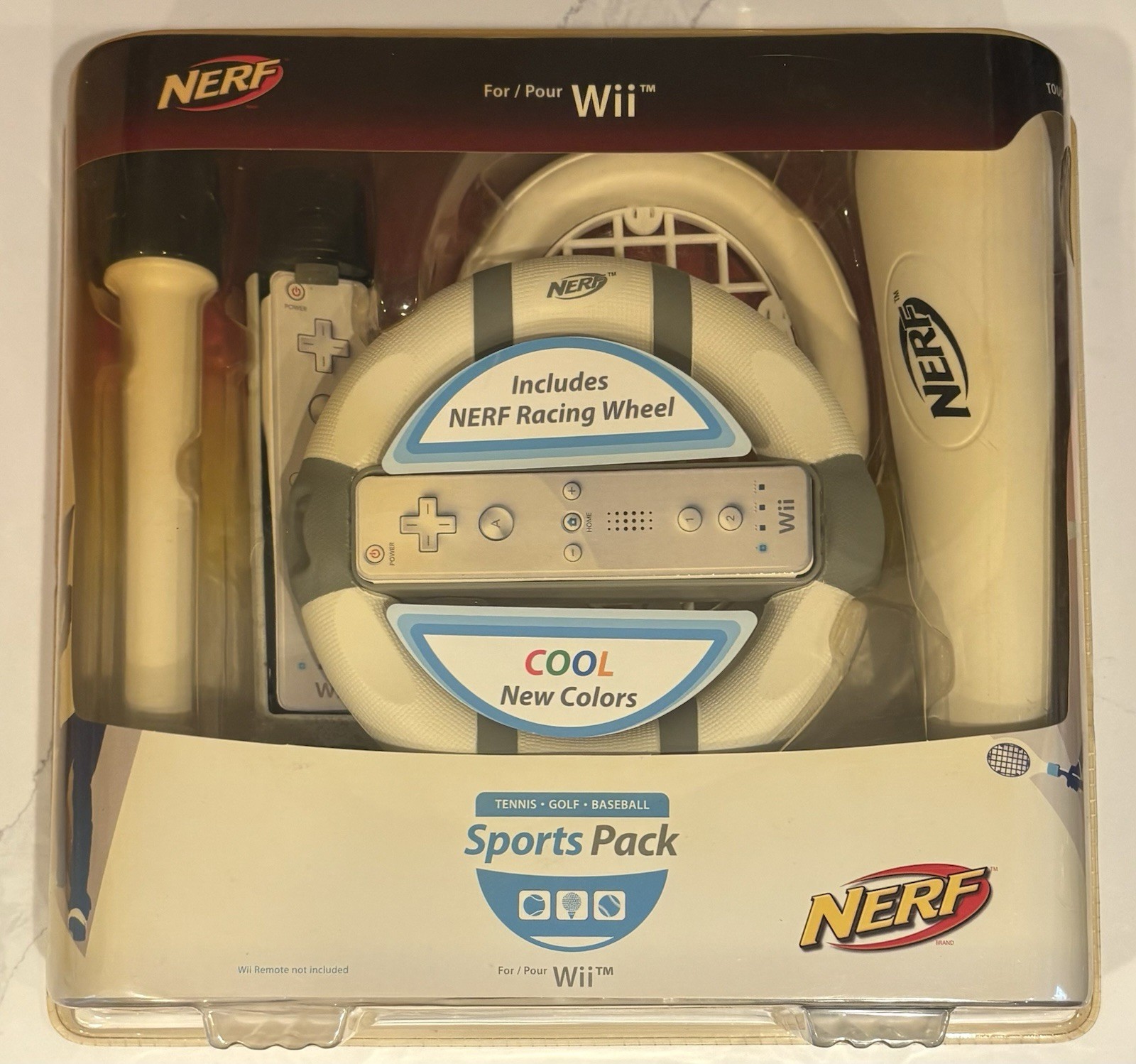NERF Wii Sports Pack Nintendo Wheel Tennis Golf Baseball - Brand New Sealed