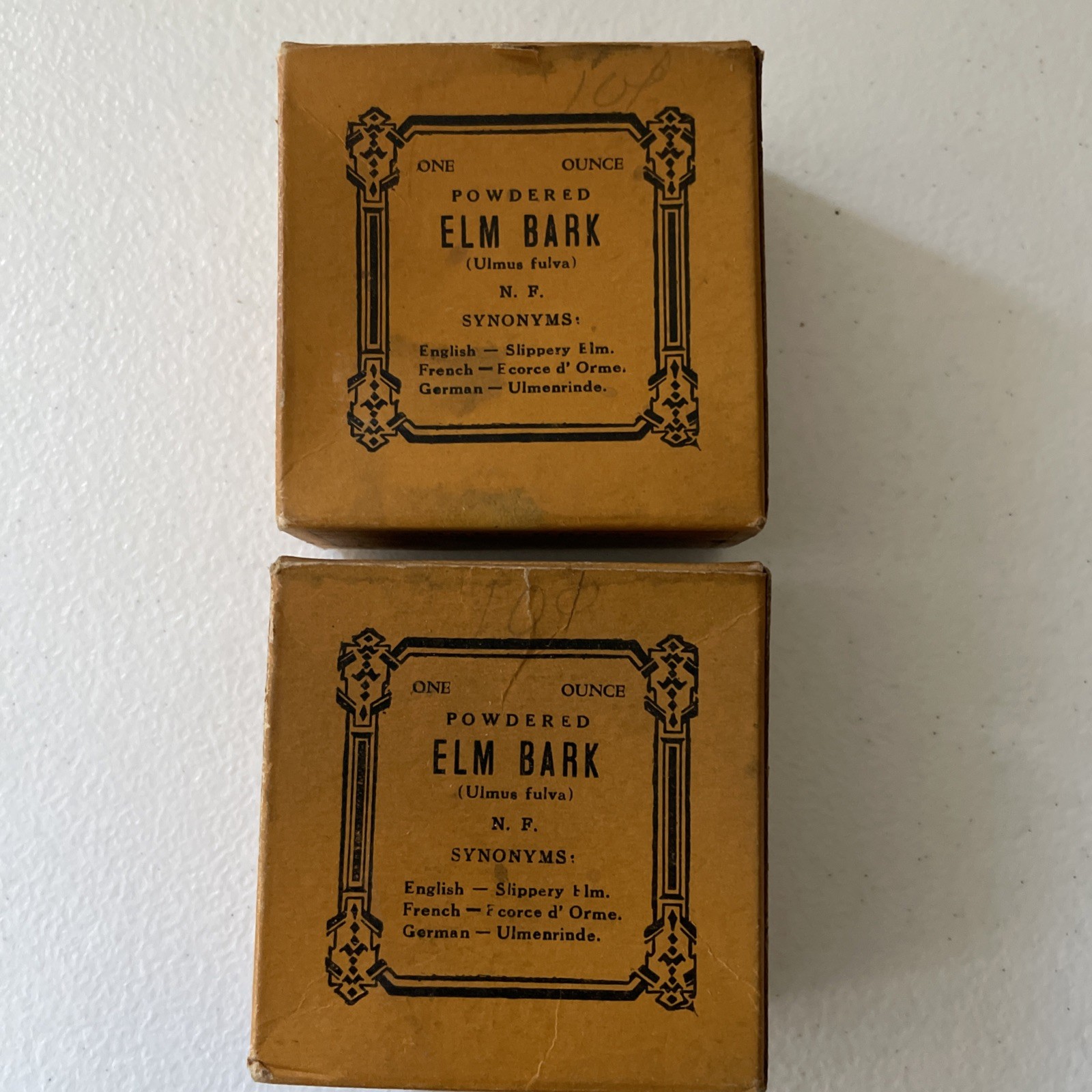 Powdered Elm Bark Unopened In Box And Bag 2 Boxes JL Hopkins & Co NOT FOR USE