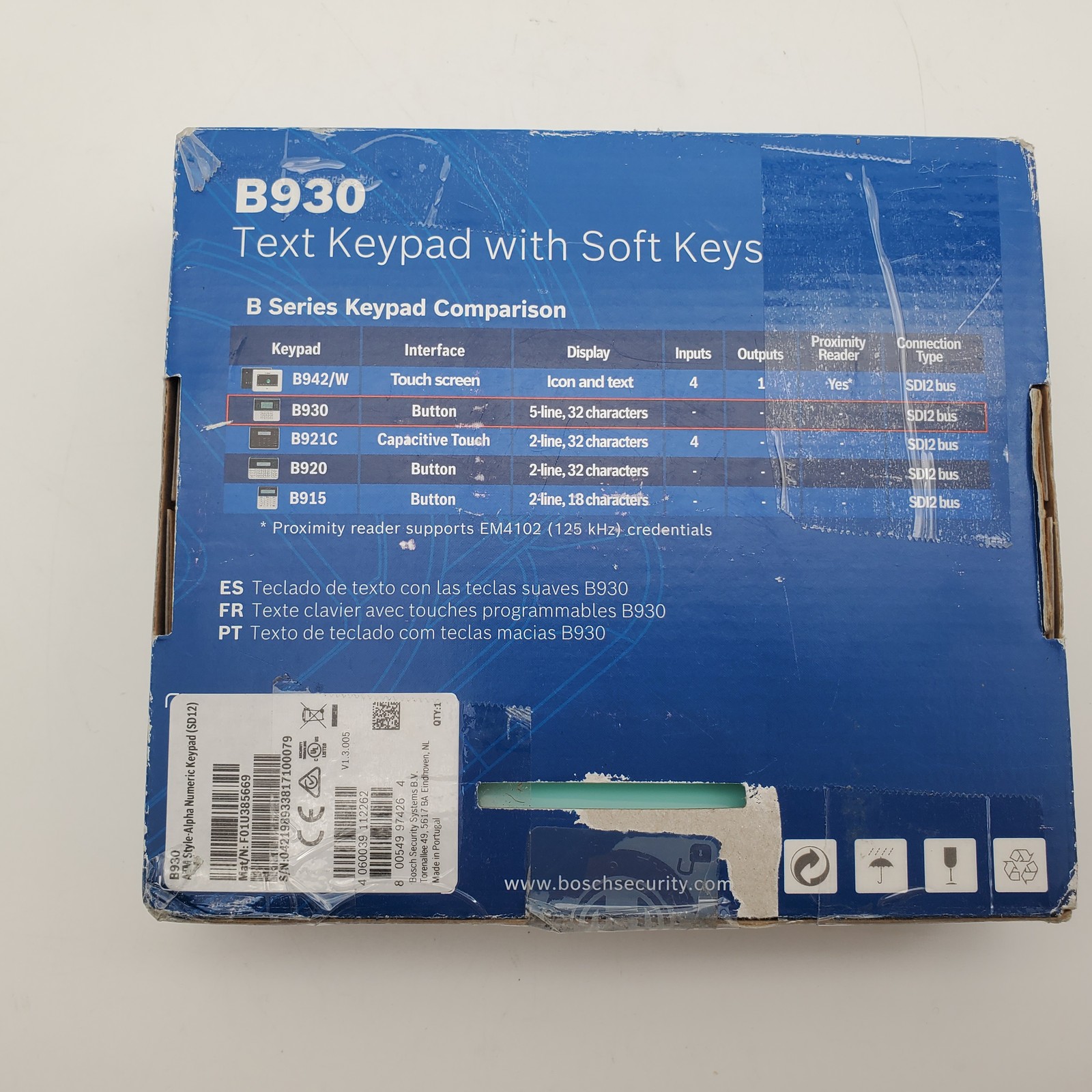 Bosch B930 Text Keypad with Soft Keys - Sealed Worn Box