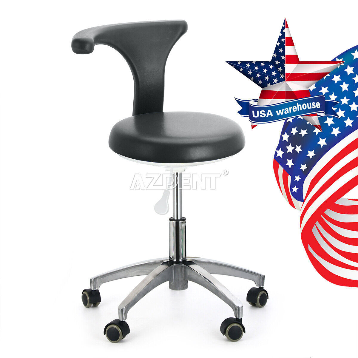 Adjustable Dental Assistant Stool Nurse Chair with Armrest PU Leather Black