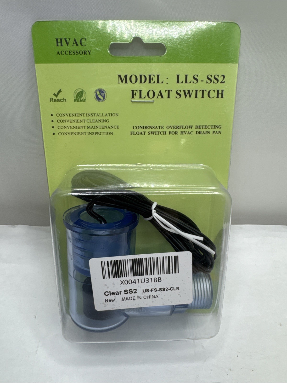SS2 Condensate Float Switch Clear Overflow Safety Level Sensor for HVAC - NEW