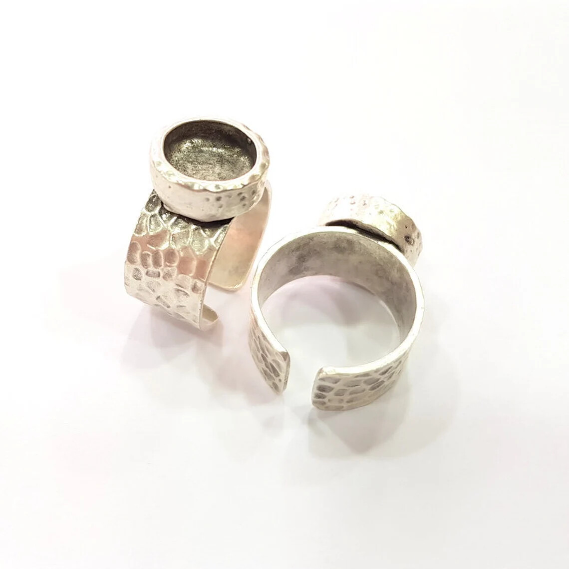 Hammered Ring Blank Setting Base Bezel inlay Backs Cabochon Antique Silver