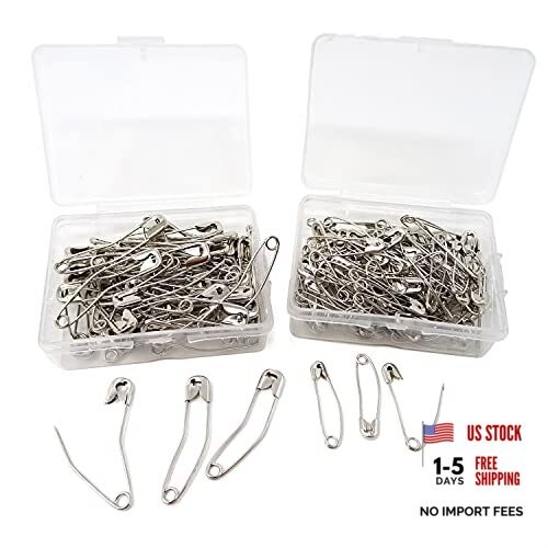 Honbay 160PCS 2 Sizes Curved Safety Pins Quilting Basting Pins, with Silver