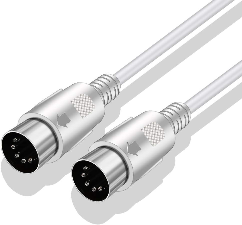 MIDI Cable 5 Pin DIN Male to DIN Male Connector Cable Plug Wire Cord (White,5ft)