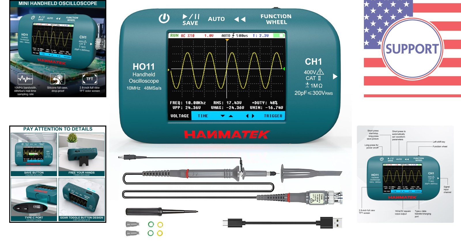 Portable 10MHz Oscilloscope with 2.8” TFT Display and Advanced Trigger System