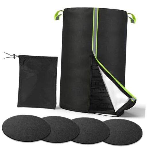 Tire Cover for Storage, 420D Oxford Waterproof Ø33.46in x H47.24in+4 Felt Pads